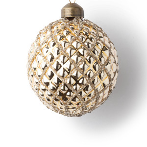 Винтажный стеклянный шар Кракелюр 8 см., золотой, 1 шт., Karlsbach (13120)