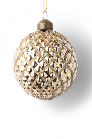 Винтажный стеклянный шар Кракелюр 8 см., золотой, 1 шт., Karlsbach (13120)
