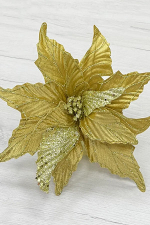 Декоративный цветок Пуансеттия 30 см., золото, на клипсе, Christmas DeLuxe (87128)