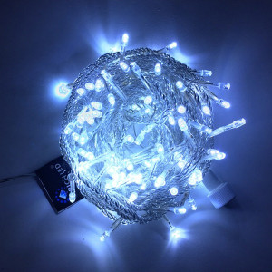 Светодиодная нить с мерцанием 10 м., 220V, 100 холодных белых LED ламп, прозрачный ПВХ провод, Rich LED (RL-S10CF-220V-T/W)