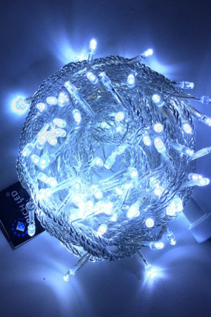 Светодиодная нить с мерцанием 10 м., 220V, 100 холодных белых LED ламп, прозрачный ПВХ провод, Rich LED (RL-S10CF-220V-T/W)
