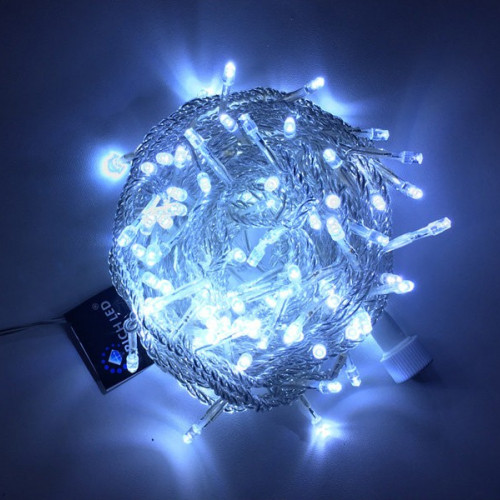 Светодиодная нить с мерцанием 10 м., 220V, 100 холодных белых LED ламп, прозрачный ПВХ провод, Rich LED (RL-S10CF-220V-T/W)