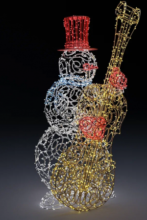  Светодиодная фигура Снеговик-музыкант контрабас 220 см. 1 шт., Сад Радости (SR229)