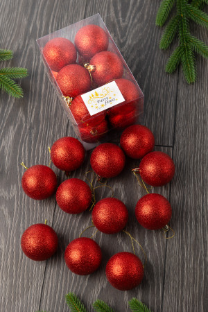 Набор пластиковых шаров Вероника 60 мм., красный глиттер, 12 шт., ЕлкиТорг (150227)