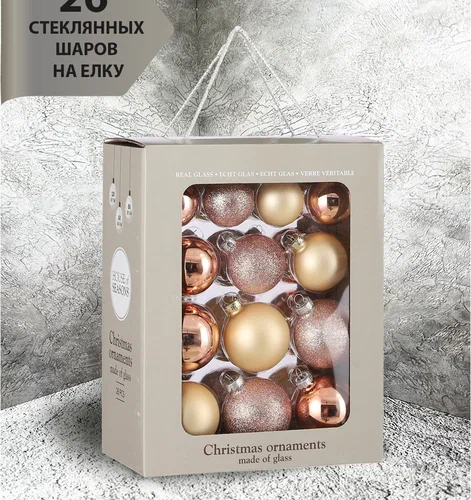 Набор стеклянных шаров Розовое шампанское 26 шт., Christmas DeLuxe (86457)