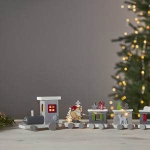 Светильник новогодний Паровоз Счастья LOKE, 10х46 см., 10 LED ламп, на батарейках, таймер, серый, Star Trading (271-65)