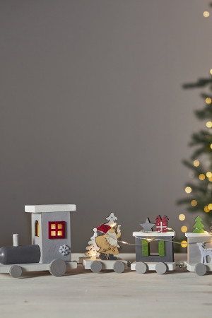 Светильник новогодний Паровоз Счастья LOKE, 10х46 см., 10 LED ламп, на батарейках, таймер, серый, Star Trading (271-65)