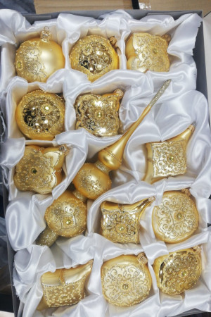 Набор стеклянных шаров Золотая роскошь, 13 предметов, классический золотой, Витус (878/6/2)