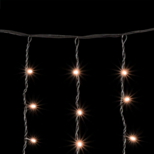 Светодиодная бахрома с колпачком 3,2*0,9 м., 168 экстра теплых белых LED ламп, мерцание, каучуковый черный провод, LTC (LL168BLW-1-2EWW)