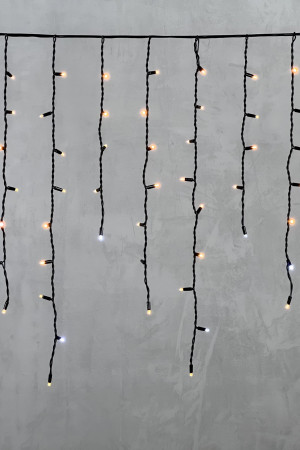 Светодиодная бахрома с колпачком 3,2*0,9 м., 168 экстра теплых белых LED ламп, мерцание, каучуковый черный провод, LTC (LL168BLW-1-2EWW)