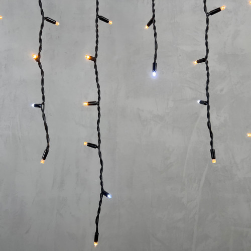 Светодиодная бахрома с колпачком 3,2*0,9 м., 168 экстра теплых белых LED ламп, мерцание, каучуковый черный провод, LTC (LL168BLW-1-2EWW)