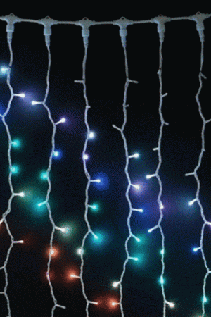 Светодиодный занавес 3*1 м., 350 разноцветных LED ламп, 24В., каучуковый белый провод, IP65, (AUG350-8-1EPRGB)