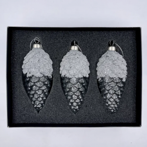 Набор елочных шишек Лесная прохлада 14х6 см., черный, стекло, 3 шт., Christmas DeLuxe (13120-1)