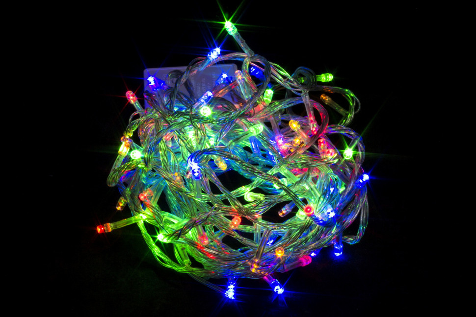 Светодиодная нить 7 м., 220V, 100 разноцветных LED ламп, контроллер, прозрачный провод, Winner (m.01.5T.100-)