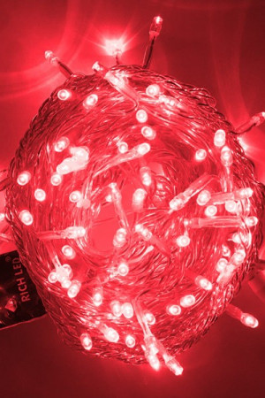 Светодиодная нить с мерцанием 10 м., 220V, 100 красных LED ламп, прозрачный ПВХ провод, Rich LED (RL-S10CF-220V-T/R)
