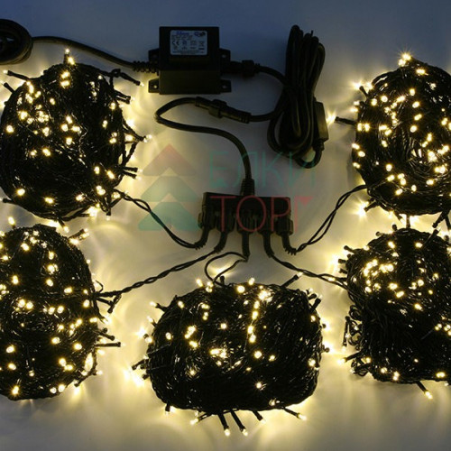 Комплект гирлянд для деревьев 5 лучей по 20 м., 24V., 900 LED ламп цвета шампань, черный силикон, Beauty Led (KFT900-2W11-1CH)