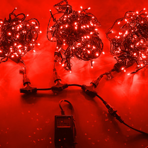 Комплект гирлянд 3 нити по 20 м, 24В, 600 красных LED ламп, мерцание, черный провод ПВХ, Teamprof (TPF-S3*20F-B/R)