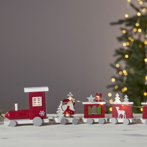 Светильник новогодний Паровоз Удачи LOKE, 10х46 см., 10 LED ламп, на батарейках, таймер, красный, Star Trading (271-66)