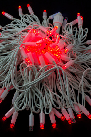 Светодиодная нить с мерцающим диодом 10 м., 220V, 100 красных LED ламп, белый каучук, соединяемая, Winner Light (R.01.7w.100+)