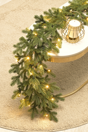 Хвойная гирлянда Чарующая 270*30 см., 60 теплых-белых LED ламп, 100% литая хвоя, ЕлкиТорг (23055)