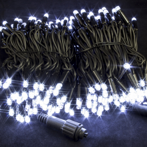 Светодиодная нить с мерцающим диодом 20 м., 200 холодных белых LED, черный каучук, IP 65, соединяемая, Winner (w.01.7B.200.F+)