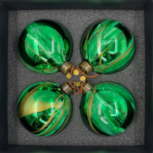 Набор стеклянных шаров Акварель зеленая 100 мм., 4 шт., Christmas DeLuxe (13003)