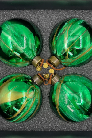 Набор стеклянных шаров Акварель зеленая 100 мм., 4 шт., Christmas DeLuxe (13003)