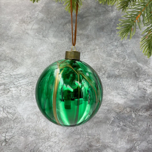 Набор стеклянных шаров Акварель зеленая 100 мм., 4 шт., Christmas DeLuxe (13003)
