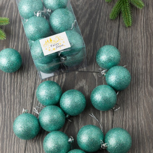 Набор пластиковых шаров Вероника 60 мм., бирюза глиттер, 12 шт., ЕлкиТорг (150225)