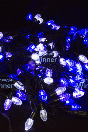 Светодиодная нить Шишки 10 м., 220V, 100 сине-белых LED ламп, черный каучук, соединяемая, Winner (BW.01.7B.100+2,5B)