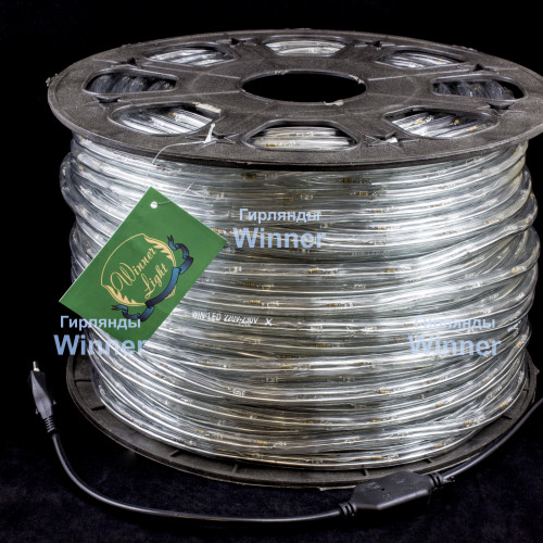 Дюралайт круглый Ø 10.5 мм., 220V, 3-жилы, красные LED лампы 24 шт на 1 м., бухта 100 м, силикон, Winner (05.100.10,5.24R)