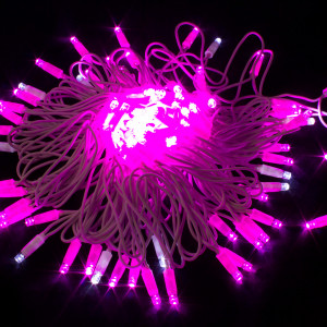 Светодиодная нить с мерцающим диодом 10 м., 220V, 100 розовых LED ламп, белый каучук, соединяемая, Winner Light (P.01.7w.100+)
