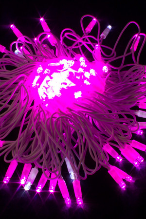 Светодиодная нить с мерцающим диодом 10 м., 220V, 100 розовых LED ламп, белый каучук, соединяемая, Winner Light (P.01.7w.100+)