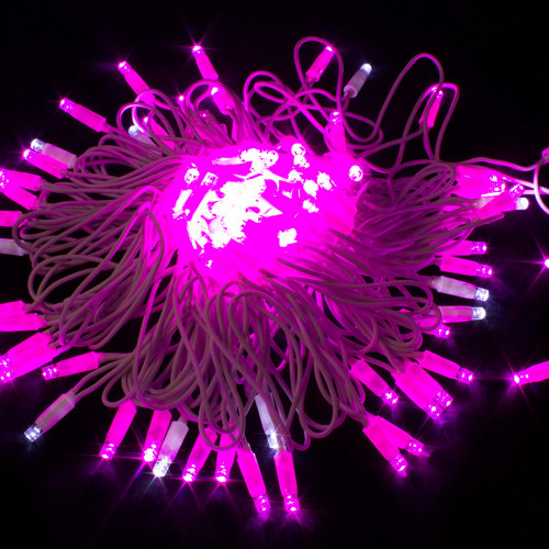 Светодиодная нить с мерцающим диодом 10 м., 220V, 100 розовых LED ламп, белый каучук, соединяемая, Winner Light (P.01.7w.100+)