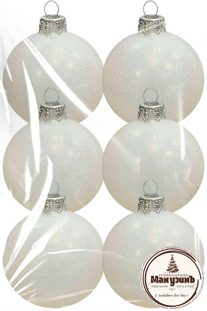 Набор пластиковых шаров Искристый, 85 мм., 6шт., белый, ПромЕлка (НШИПЛ-85White)