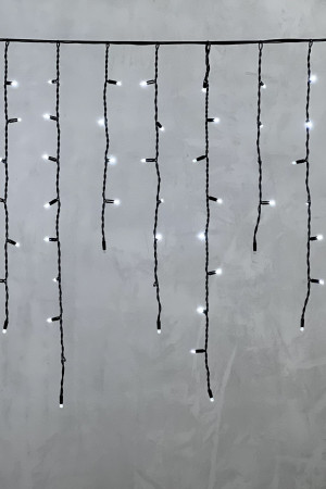 Светодиодная бахрома с колпачком 3,2*0,9 м., 168 белых LED ламп, мерцание, каучуковый черный провод, LTC (LL168BLW-1-2W)