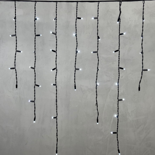 Светодиодная бахрома с колпачком 3,2*0,9 м., 168 белых LED ламп, мерцание, каучуковый черный провод, LTC (LL168BLW-1-2W)