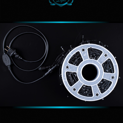 Светодиодная нить с мерцающим диодом 100 м., 1000 холодных белых LED, черный ПВХ, IP 54, соединяемая, Winner (w.01.6B.1000.F+)