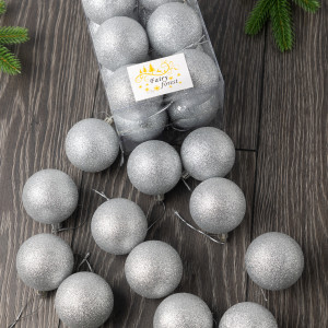 Набор пластиковых шаров Вероника 60 мм., серебро глиттер, 12 шт., ЕлкиТорг (150224)