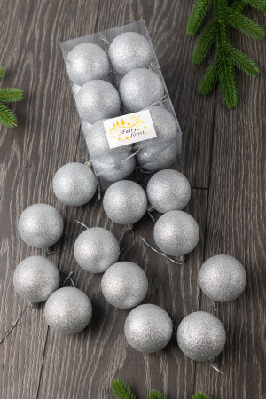 Набор пластиковых шаров Вероника 60 мм., серебро глиттер, 12 шт., ЕлкиТорг (150224)