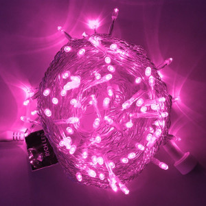 Светодиодная нить с мерцанием 10 м., 220V, 100 розовых LED ламп, прозрачный ПВХ провод, Rich LED (RL-S10CF-220V-T/P)