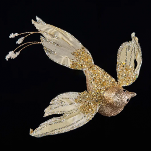 Елочное украшение Птица счастья 18*25 см., на клипсе, золото, бисер, Christmas DeLuxe (89050)