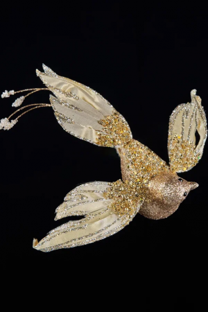 Елочное украшение Птица счастья 18*25 см., на клипсе, золото, бисер, Christmas DeLuxe (89050)