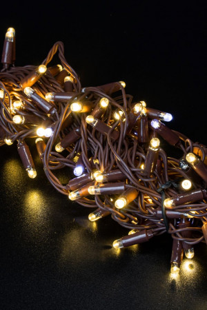 Светодиодная нить 100 теплых белых LED ламп, 10 м., 24В, мерцание, коричневый провод ПВХ, Teamprof (TPF-S10CF-24V-CBz/WW)