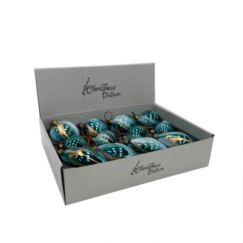 Набор стеклянных украшений Акварель бирюза 80 мм., 12 шт., Christmas DeLuxe (87202)