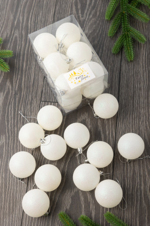 Набор пластиковых шаров Вероника 60 мм., белый глиттер, 12 шт., ЕлкиТорг (150223)