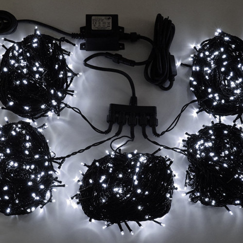 Комплект гирлянд для деревьев 5 лучей по 20 м., 24V., 900 холодных белых LED ламп, черный силикон, Beauty Led (KFT900-2W11-1W)