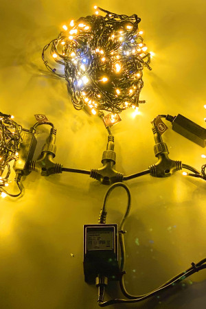 Комплект гирлянд 3 нити по 20 м, 24В, 600 желтых LED ламп, мерцание, черный провод ПВХ, Teamprof (TPF-S3*20F-B/Y)