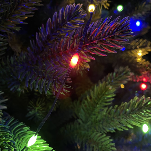 Светодиодная нить Капли 100 разноцветных ламп, 7.5 м., 31В, 8 режимов, таймер, зеленый провод, LUCA (85449)