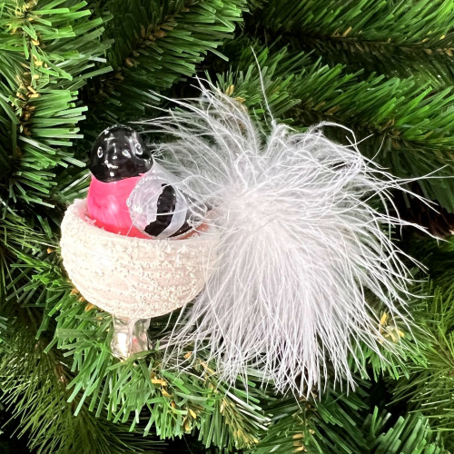 Елочное украшение Птичка в гнезде - снегирь, стекло, 8 см., Irena CO (50009)